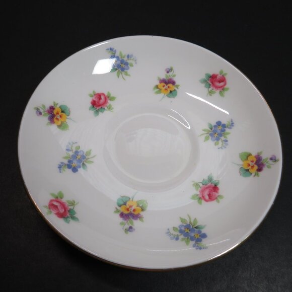 Crown Staffordshire Tea Cup & Saucer fine bone china Rose Pansy Gold Rim - Picture 3 of 16